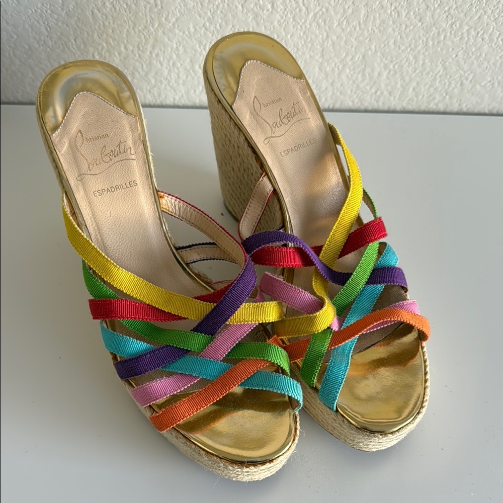 Christian Louboutin Multicolor Espadrille Wedges Size 38